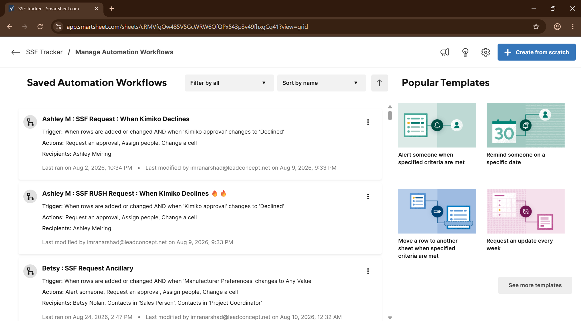 Smartsheet automation screenshot 1
